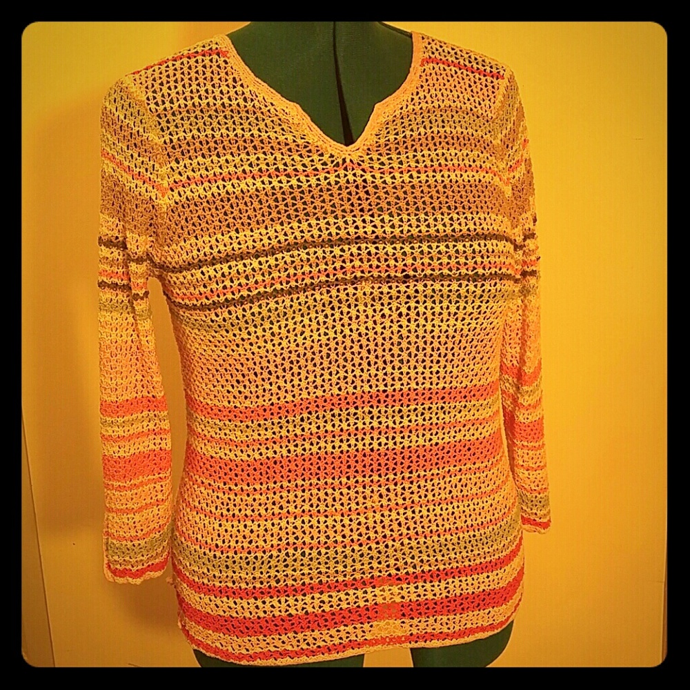 Talbots Crochet Pink Multi Color Top